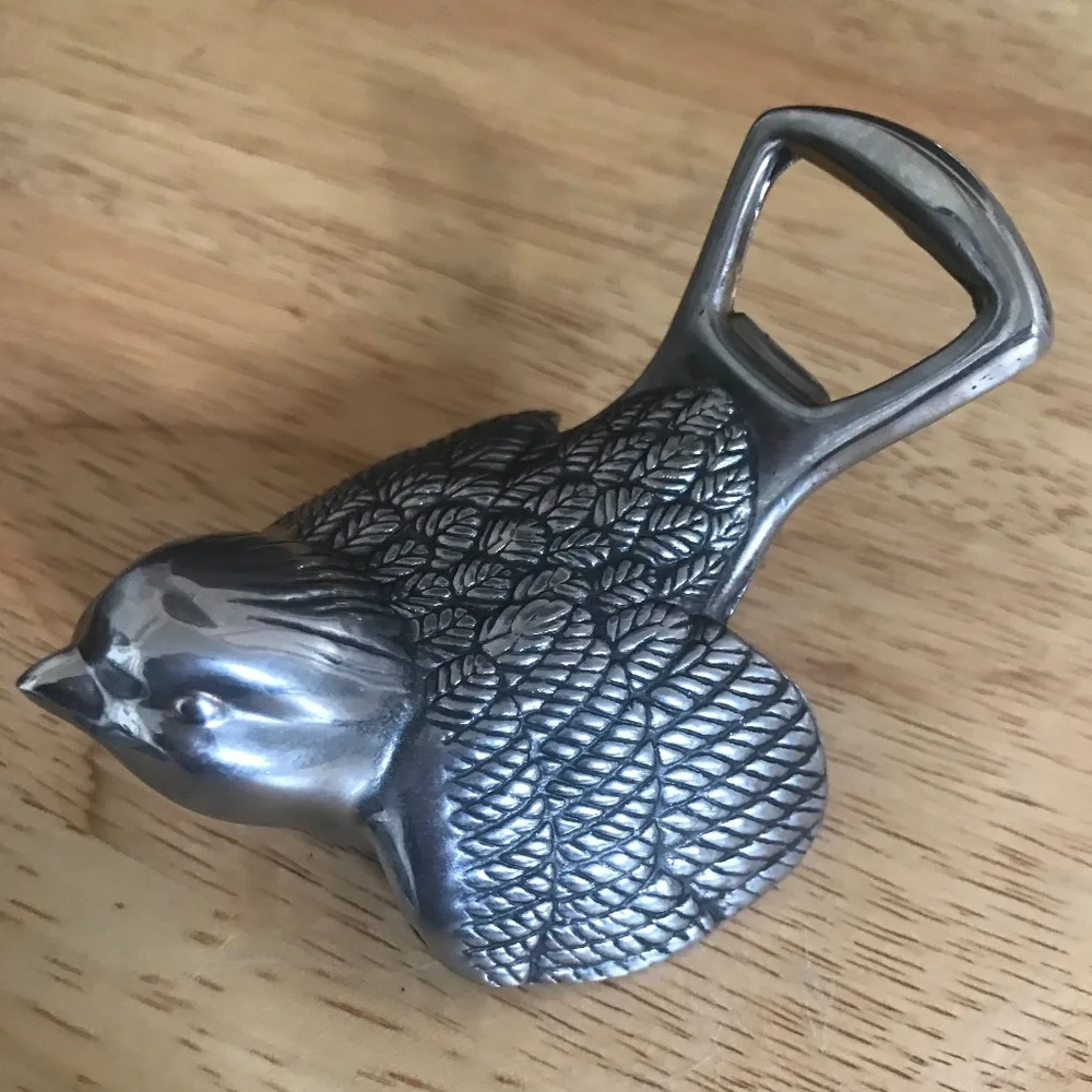 Vintage Silver Color Mid-Century Metal Bird Shaped Bottle Opener